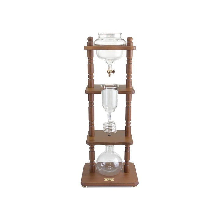 YAMA Glass 6-8 Cup Cold Drip Maker with Curved Brown Wood Frame