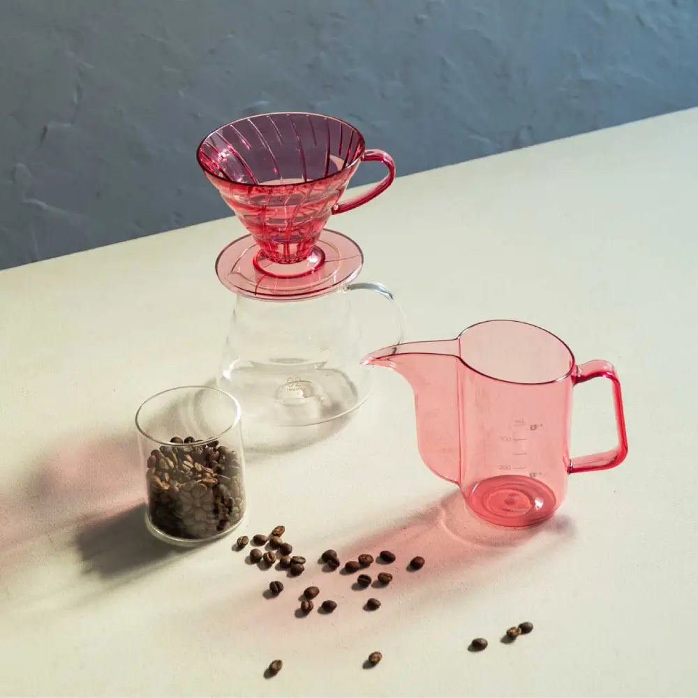 Hario V60-02 Plastic Coffee Dripper, Transparent Punch Pink