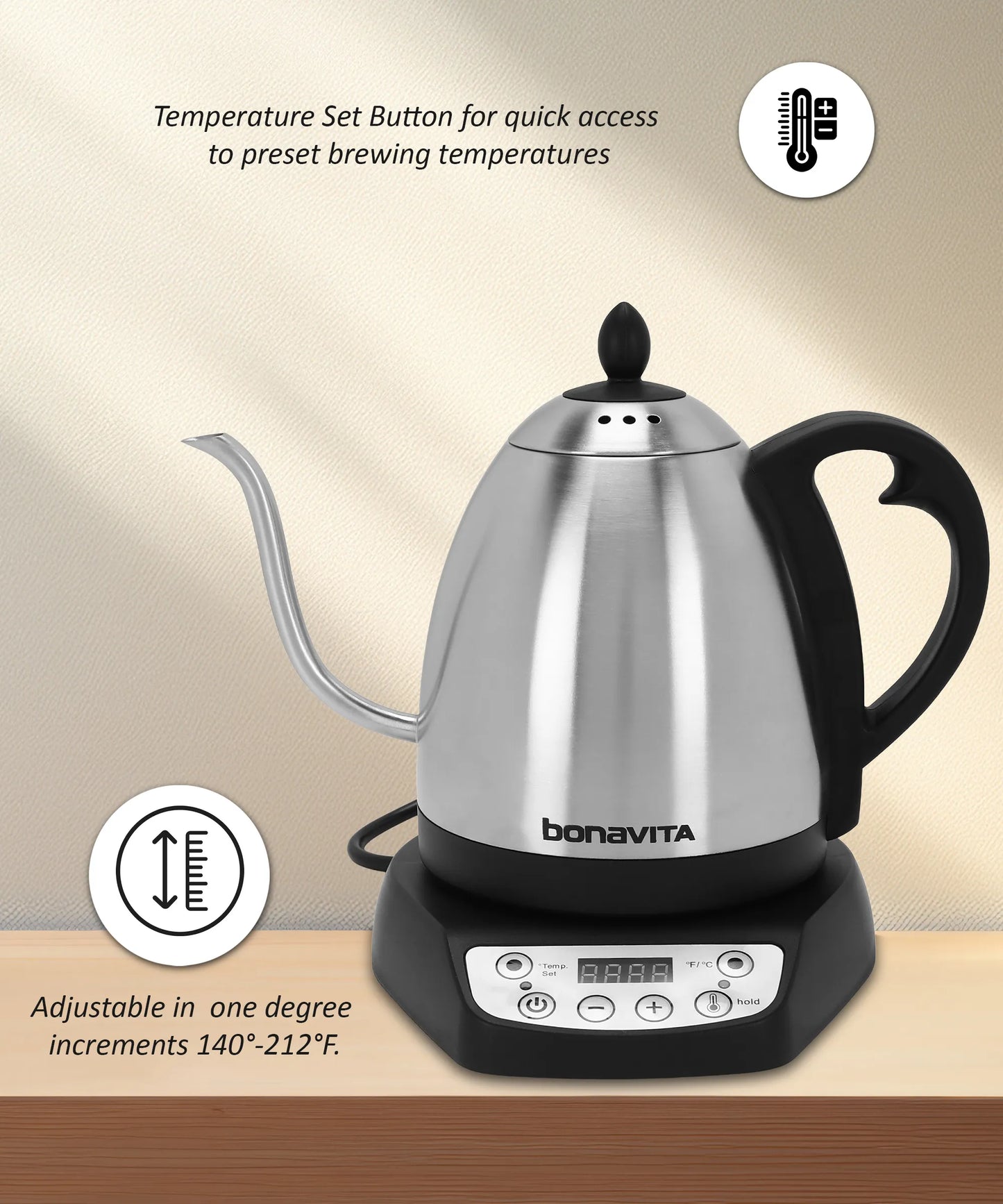 Bonavita 1L Gooseneck Kettle: Digital Variable Temperature