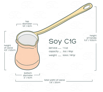 SOY C1G - Copper Turkish Coffee Pot, Silver Lining Inside