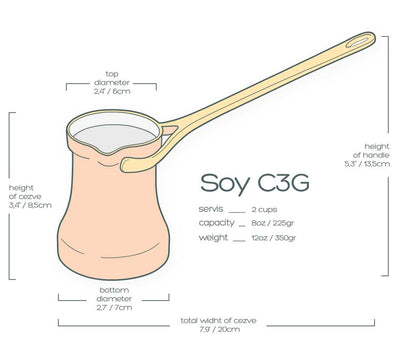 SOY C3G - Copper Turkish Coffee Pot, Silver Lining Inside