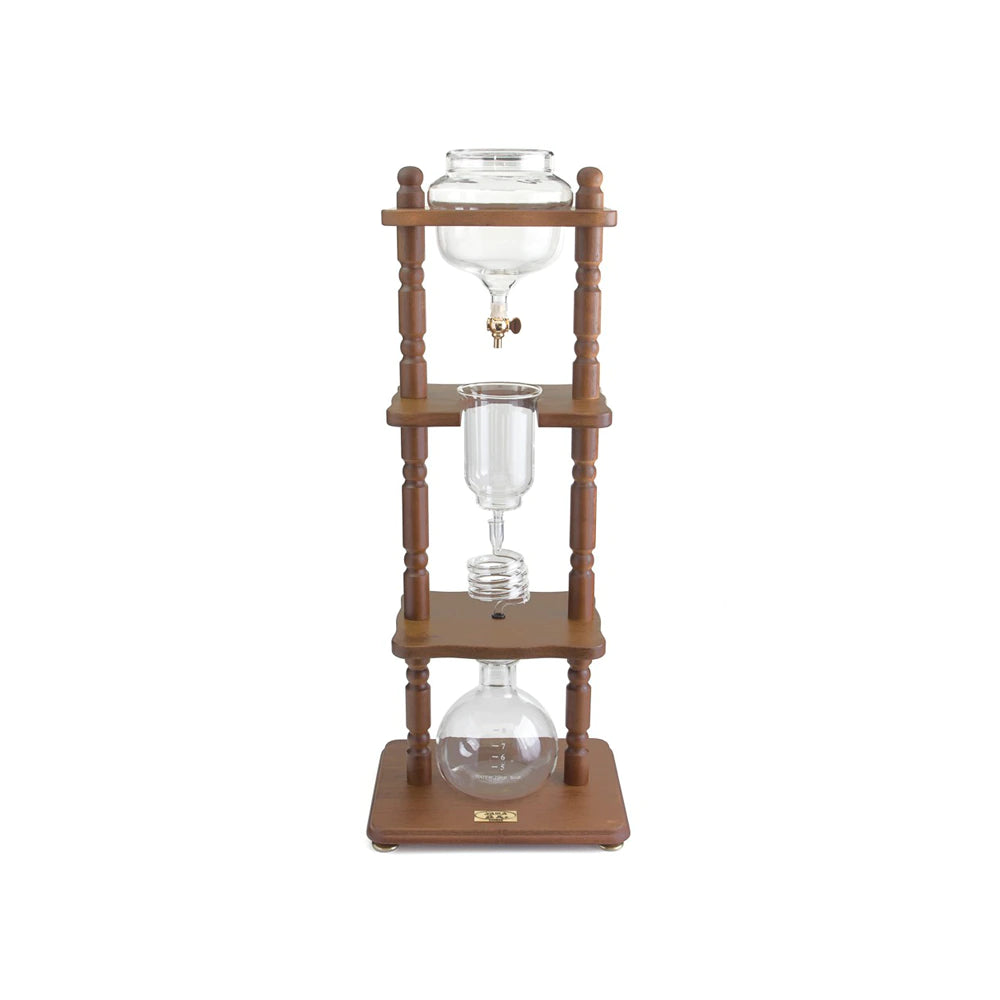 YAMA Glass 6-8 Cup Cold Drip Maker with Curved Brown Wood Frame